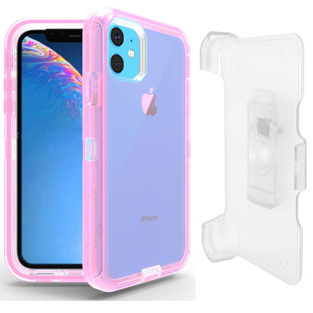 iPHONE 11 Pro (5.8in) Transparent Clear Armor Robot Case with Clip (Pink)